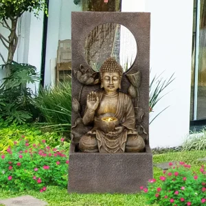 Buddha Waterfall Fountain Outdoor, Freestanding Relaxing Water Fountain,